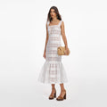 White Cotton Embroidered Midi Dress