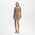 Gold Tinsel Boucle Off Shoulder Mini Dress