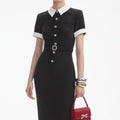 Black Crepe Contrast Midi Dress