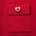 Red Knit Heart Buttoned Midi Skirt