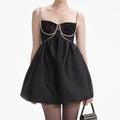 Black Taffeta Diamante Mini Dress