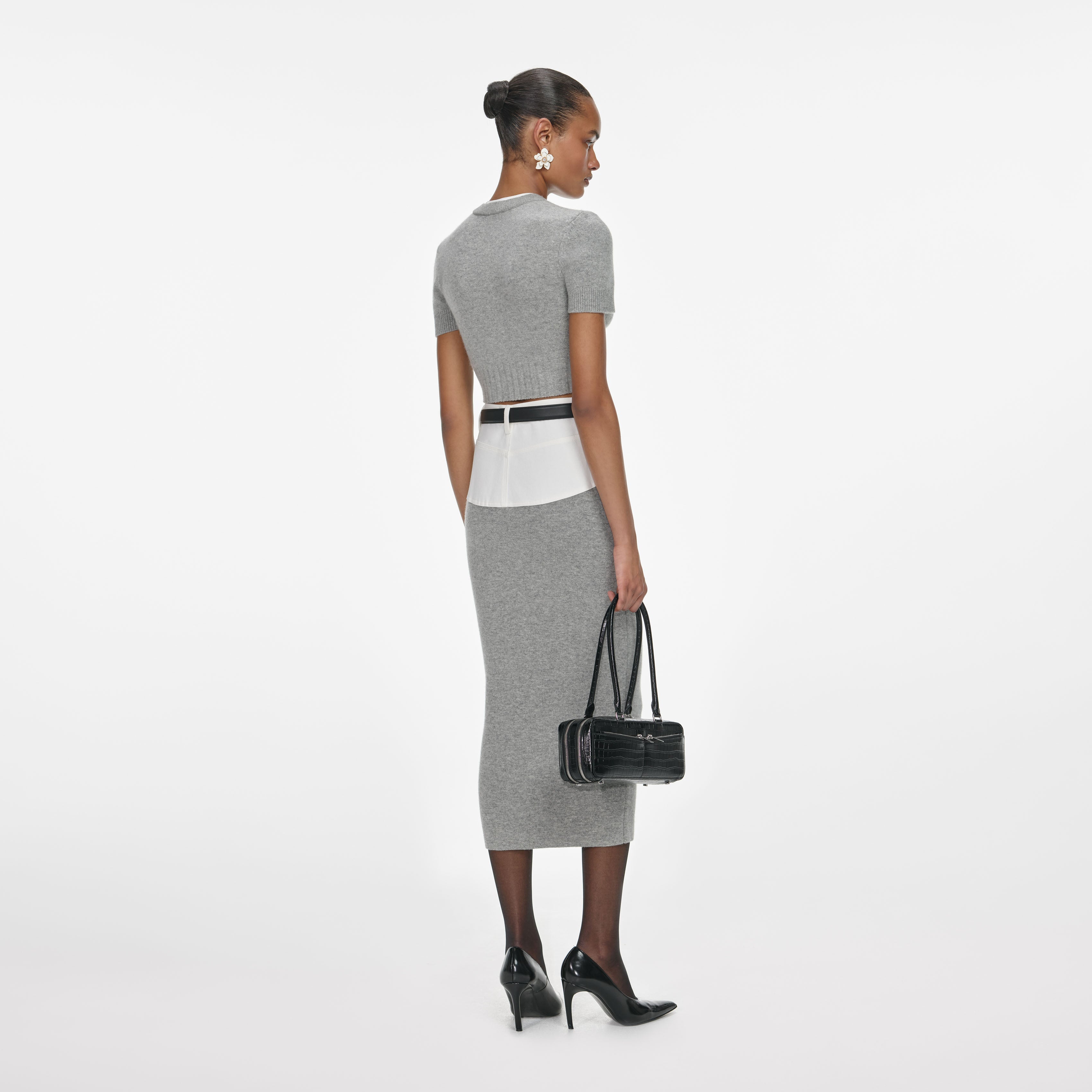Grey Short Sleeve Knit Top