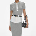 Grey Knit Denim Insert Midi Skirt