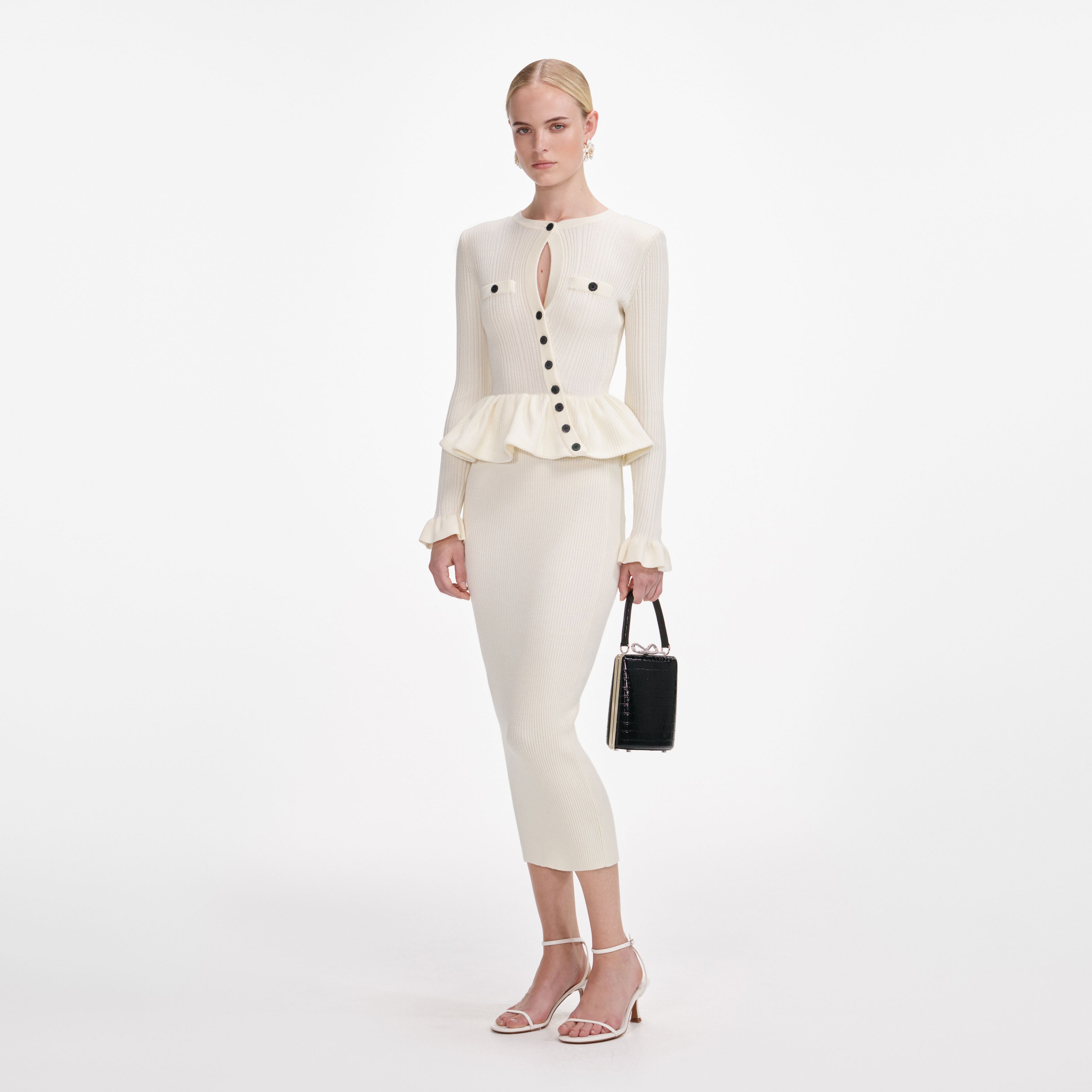 Cream Asymmetric Knit Midi Dress