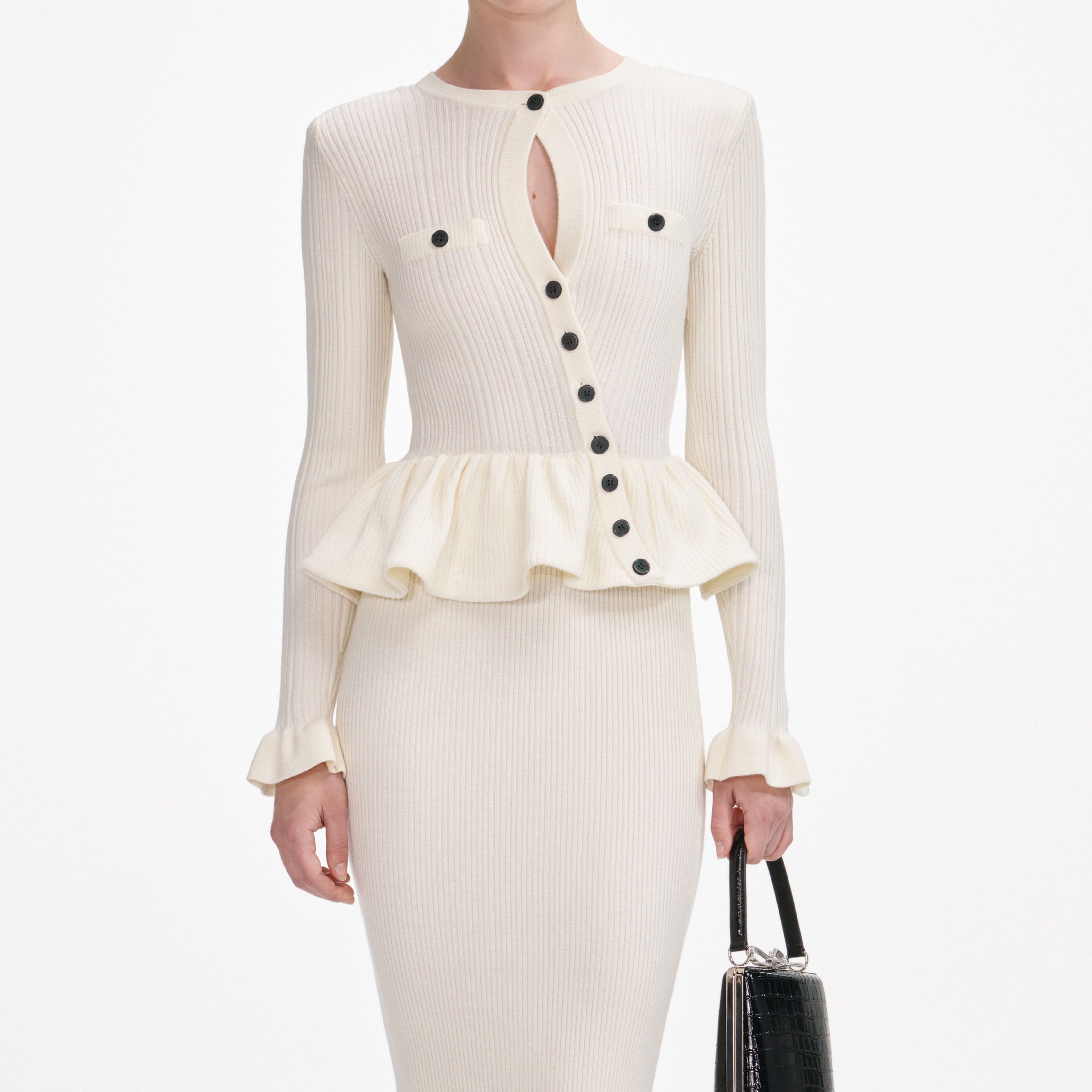 Cream Asymmetric Knit Midi Dress