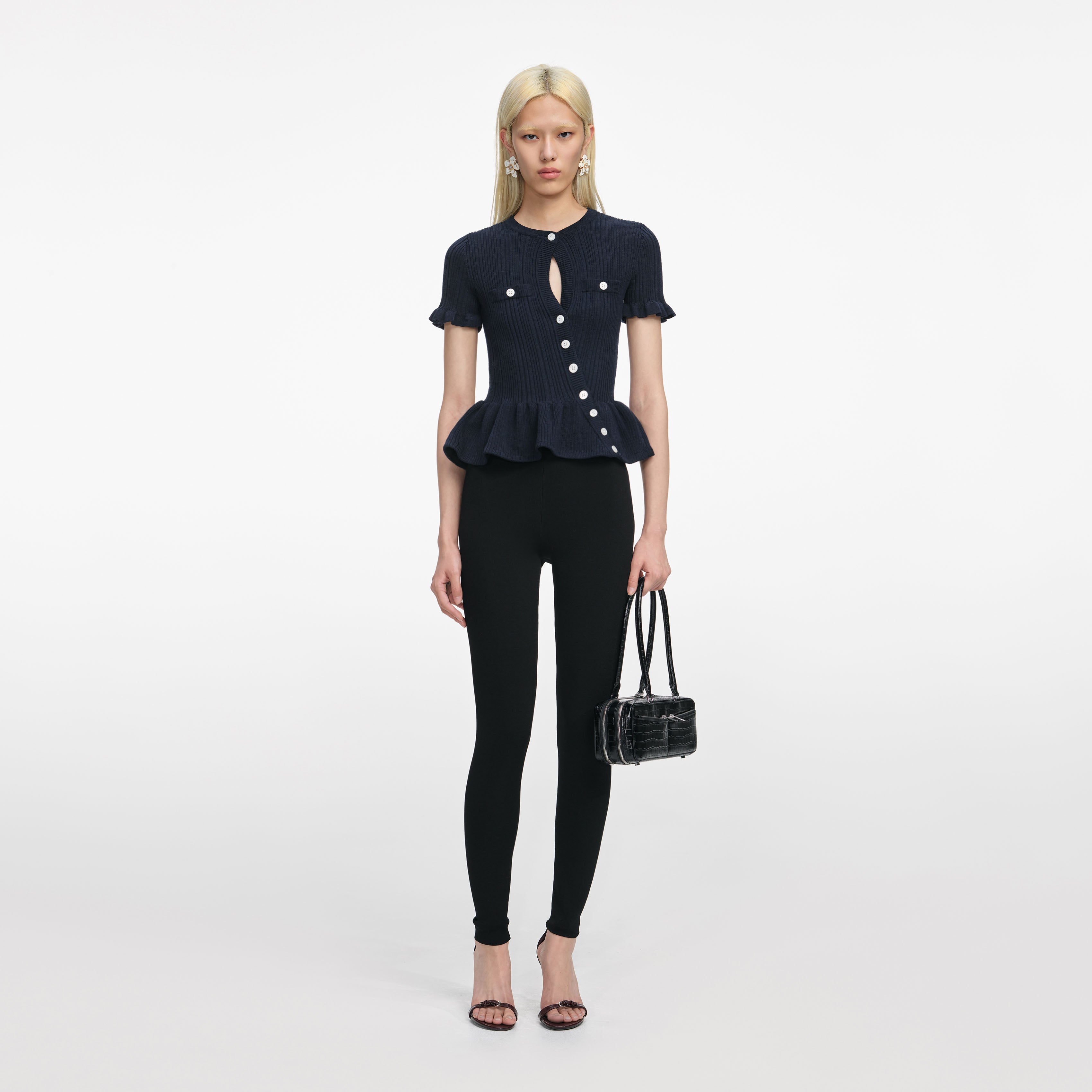 Navy Asymmetric Knit Top