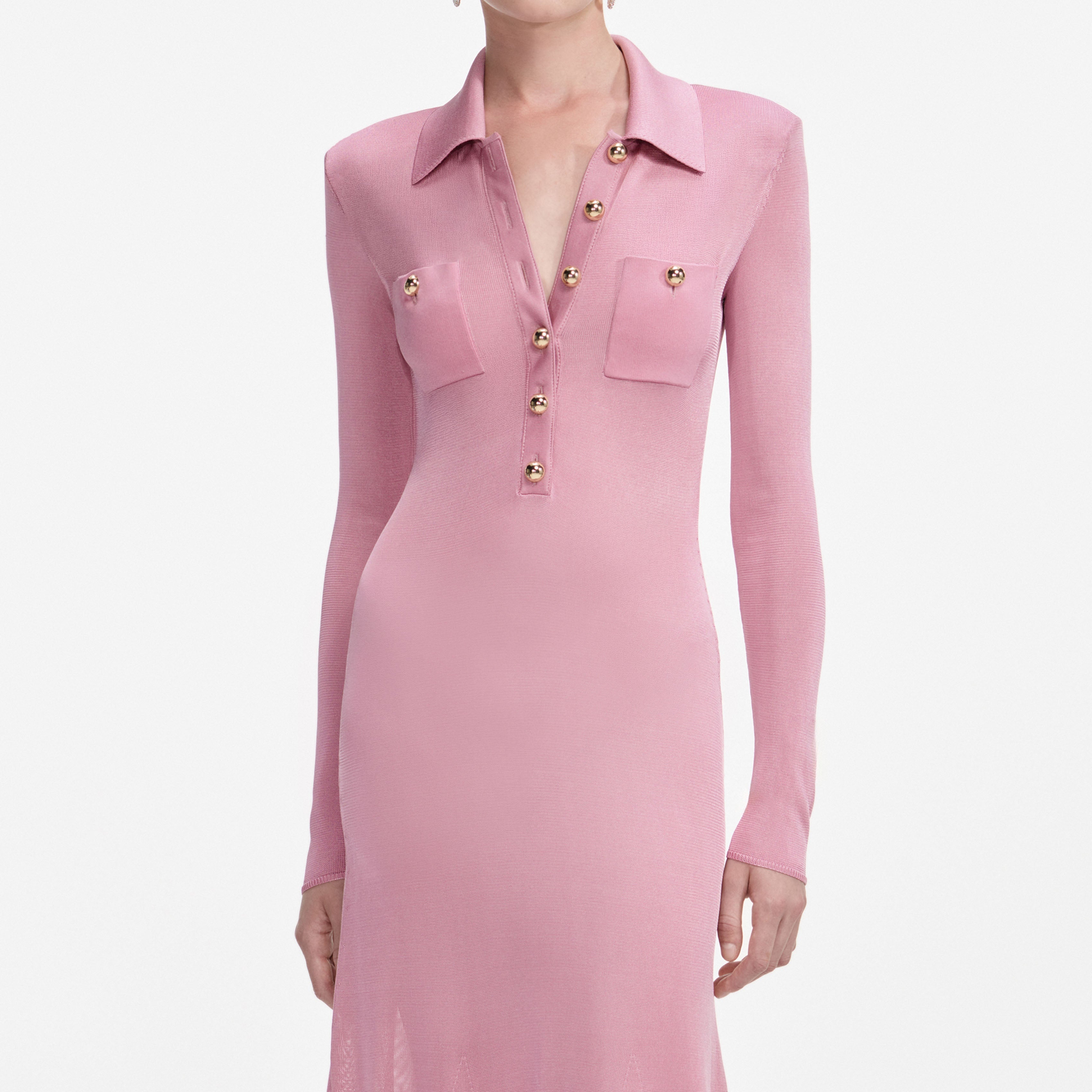 Pink Viscose Knit Midi Dress