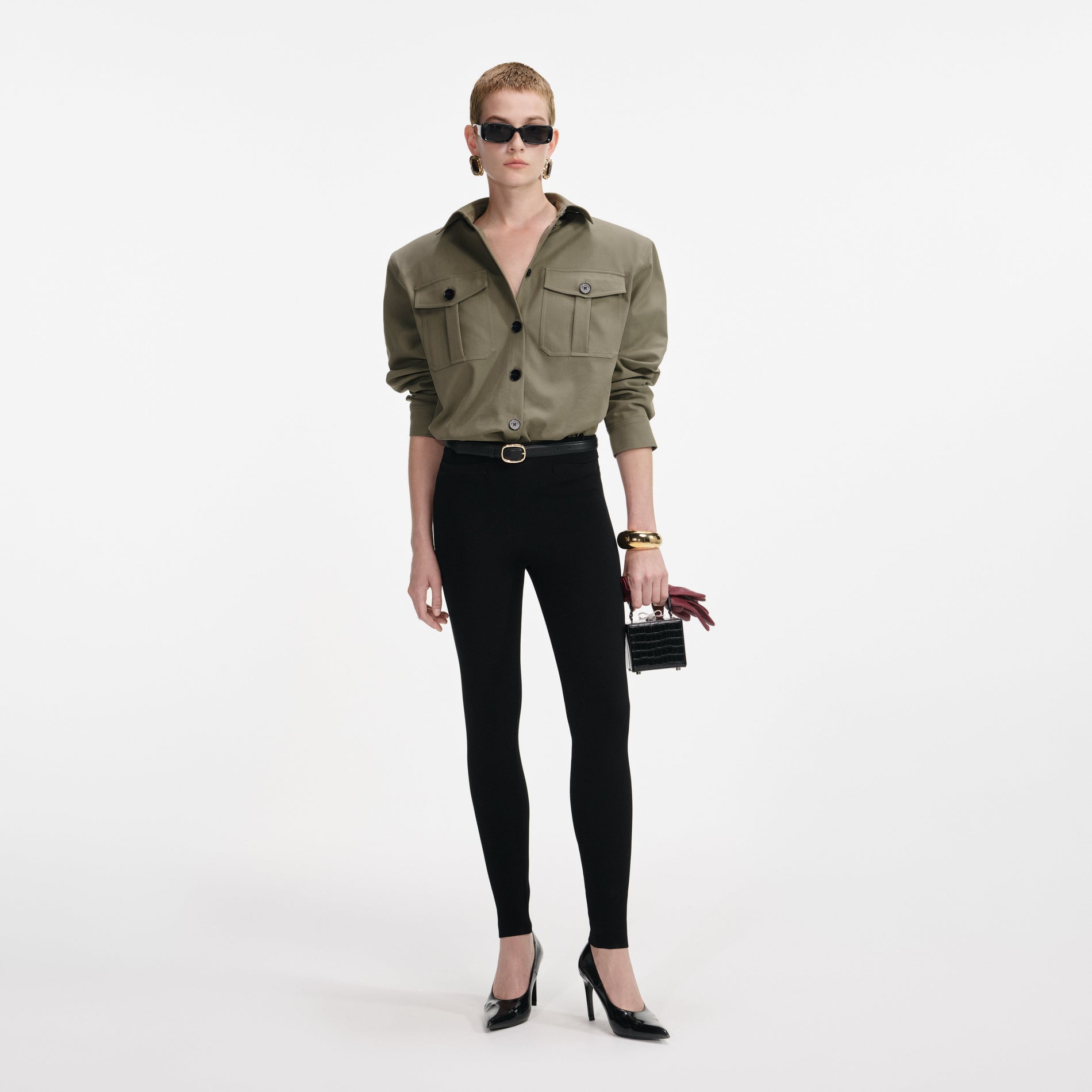 Black Belted Knit Leggings