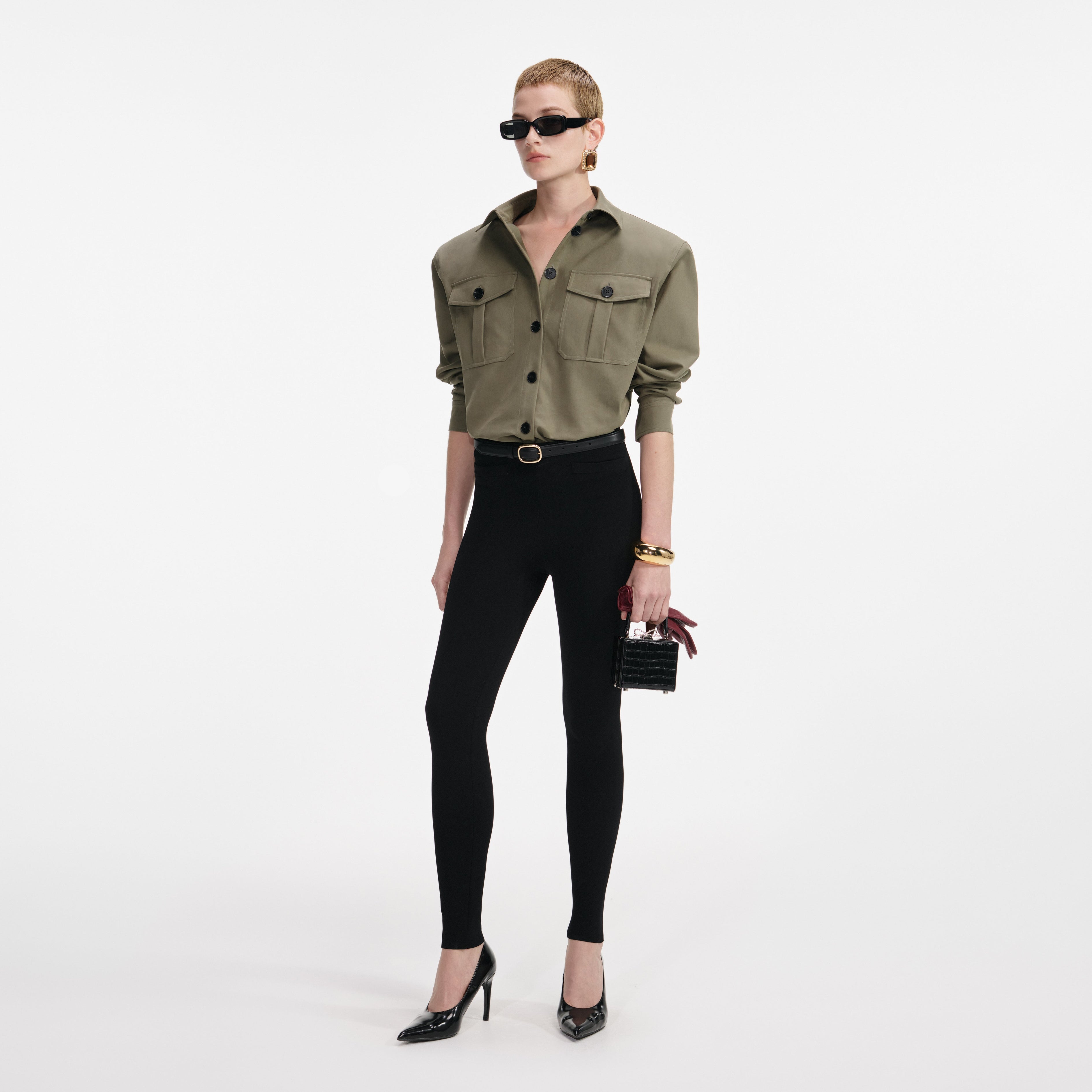 Black Belted Knit Leggings