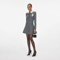 Grey Crochet Flower Collared Knit Mini Dress