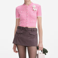 Pink Crochet Flower Knit Top