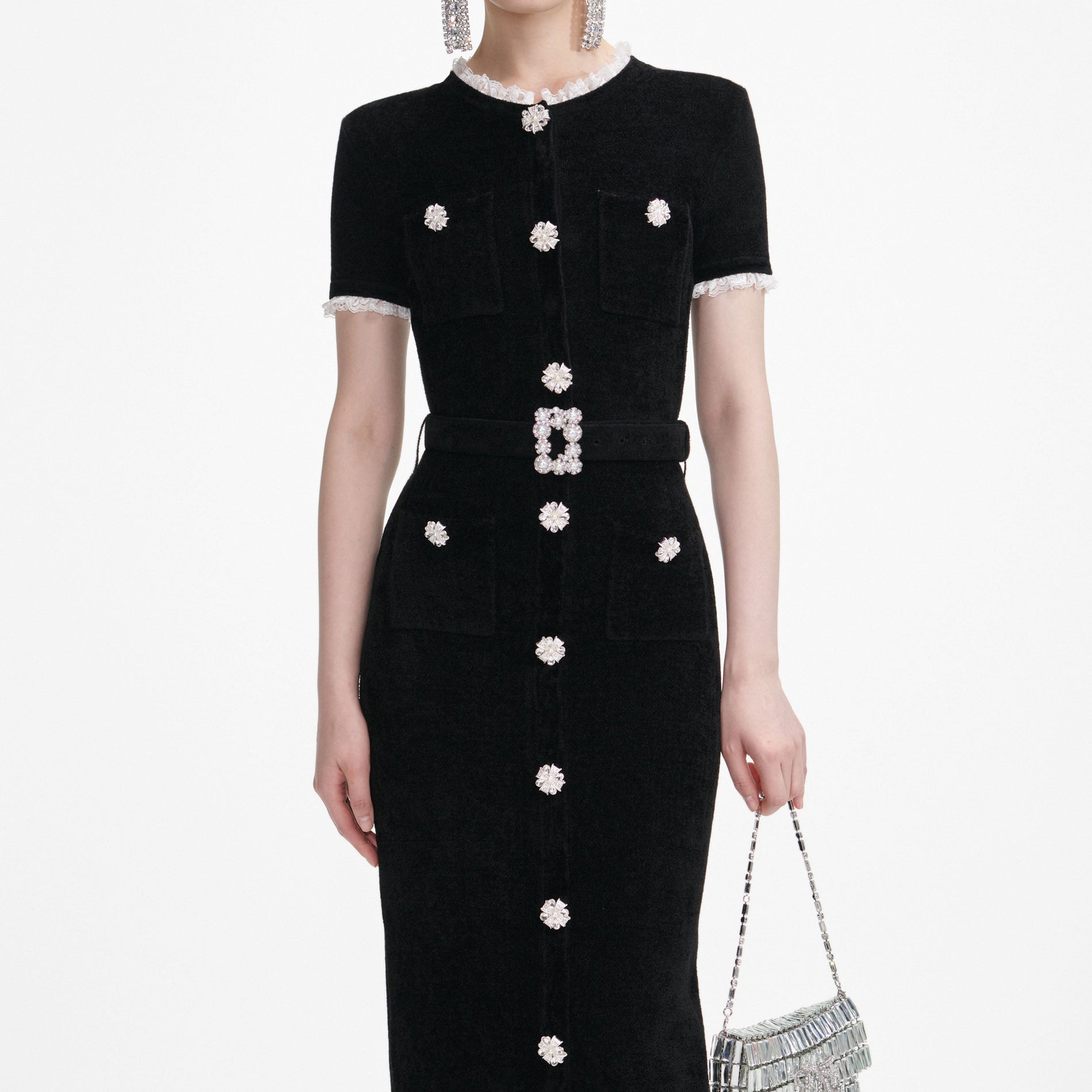 Black Chenille Knit Midi Dress