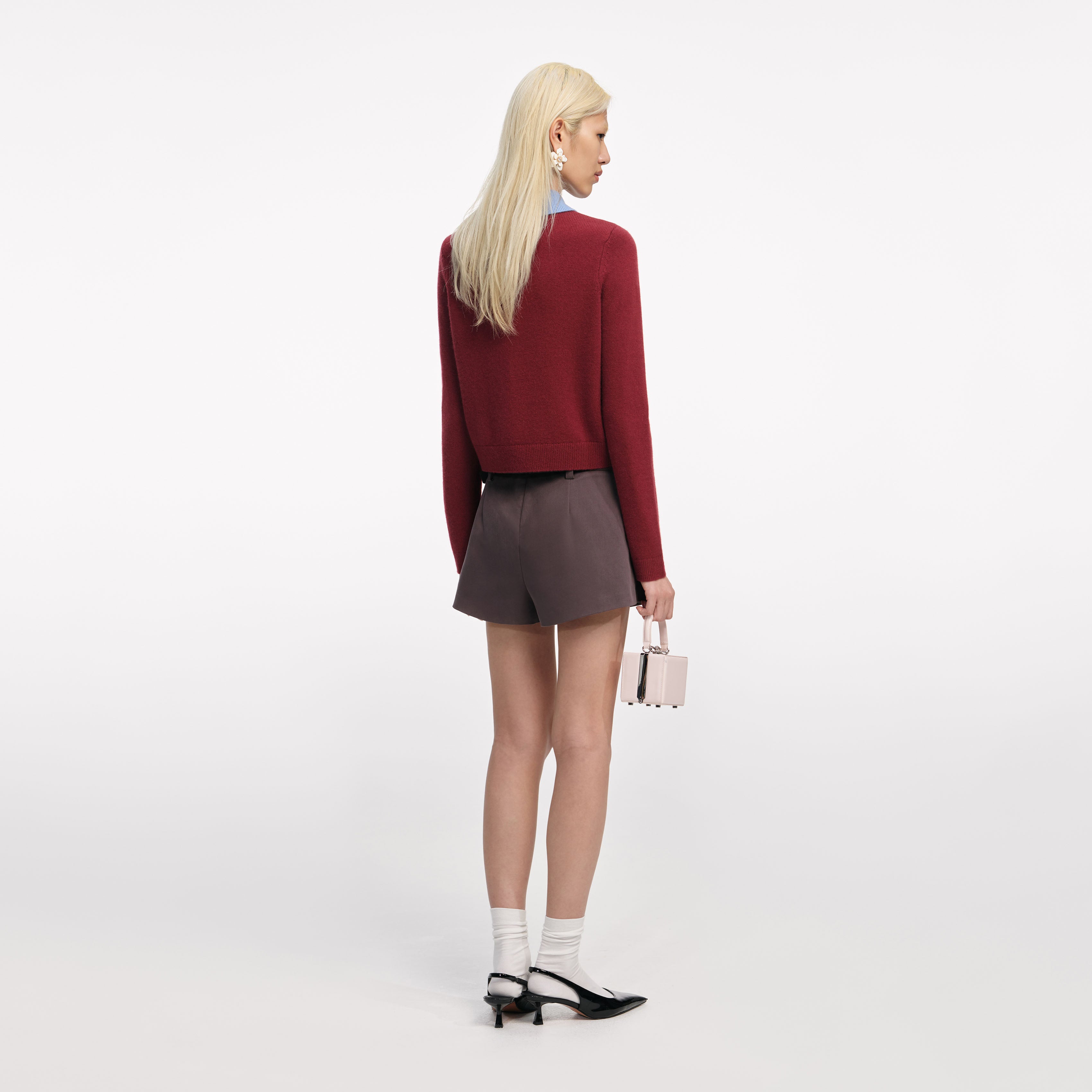 Burgundy Contrast Collar Knit Top