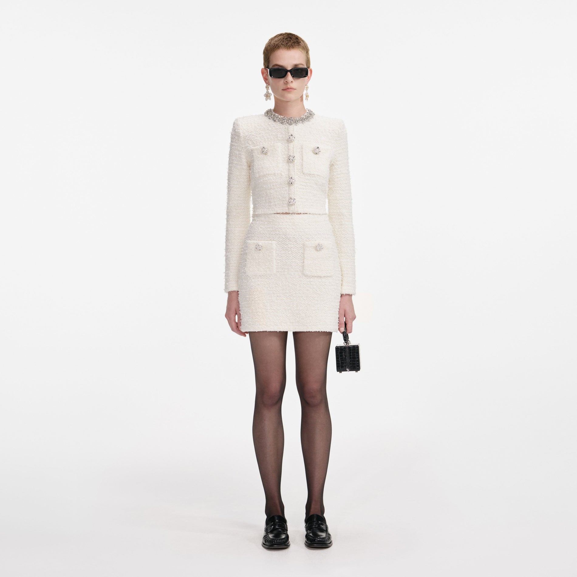 Front view of a woman wearing the Cream Textured Knit Cardigan