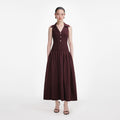 Brown Ribbed Collared Knit Midi Dress