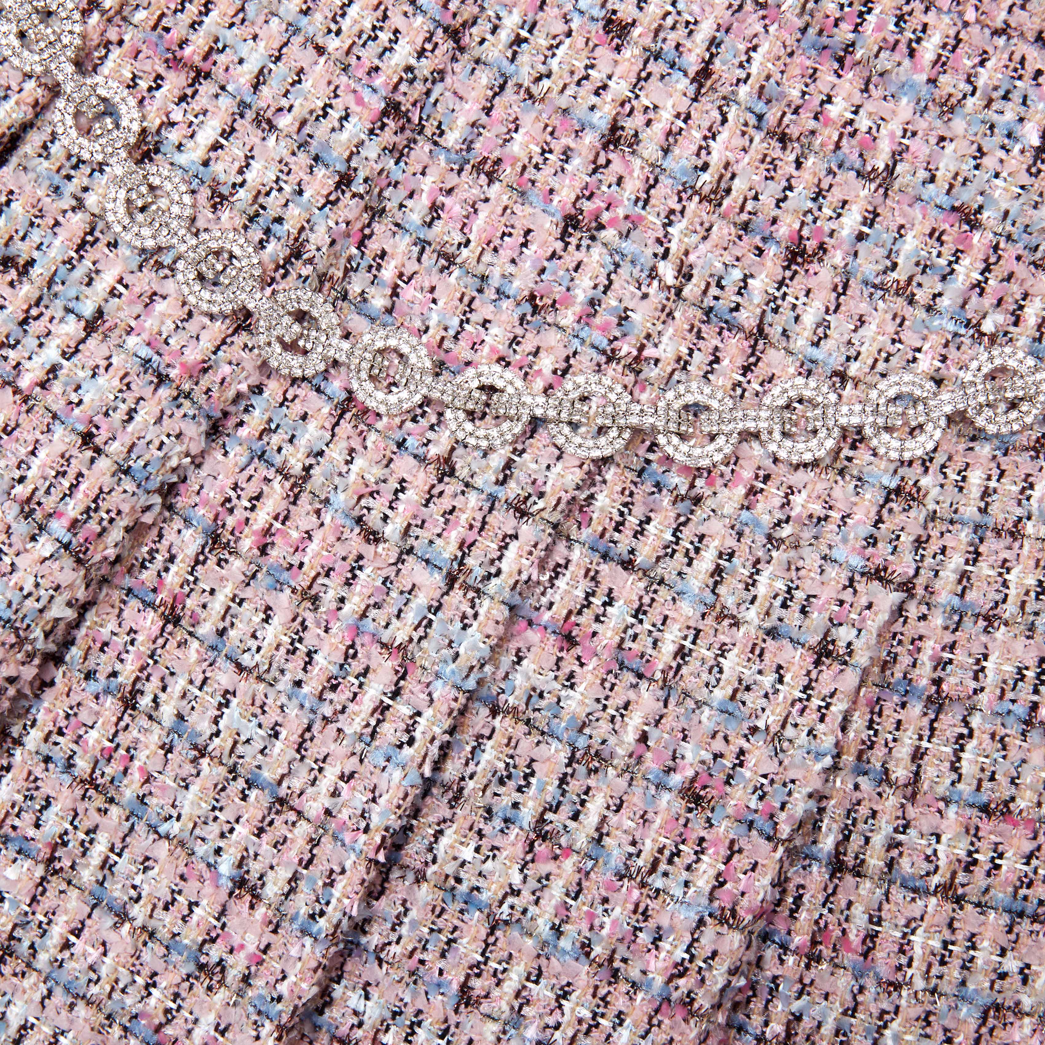 Pink Boucle Crystal Belt Mini Skirt