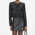 Black Taffeta Embellished Trim Jacket