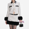Check Boucle Fur Hem Mini Skirt