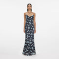 Navy Floral Rhinestone Maxi Dress