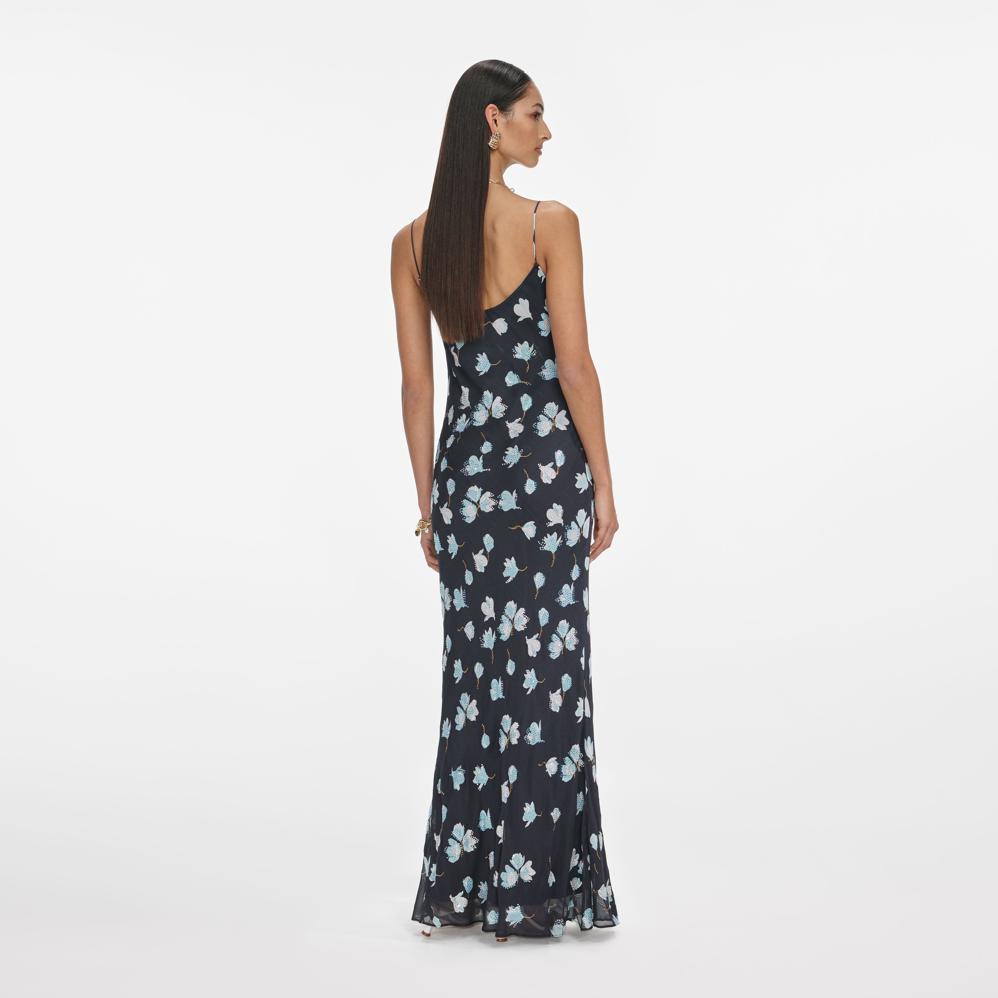 Navy Floral Rhinestone Maxi Dress
