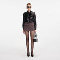Black Metallic Tie Neck Blouse