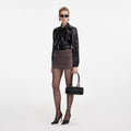 Black Metallic Tie Neck Blouse