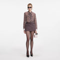 Brown Check Chiffon Blouse