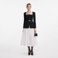 Black Long Sleeve Contrast Chiffon Midi Dress