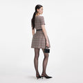 Brown Check Short Sleeve Mini Dress
