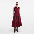 Burgundy Twill Belted Midi Dress