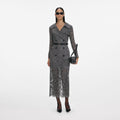 Grey Floral Lace Midi Dress