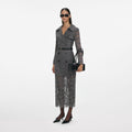 Grey Floral Lace Midi Dress