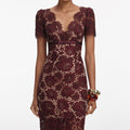 Burgundy Floral Lace Midi Dress