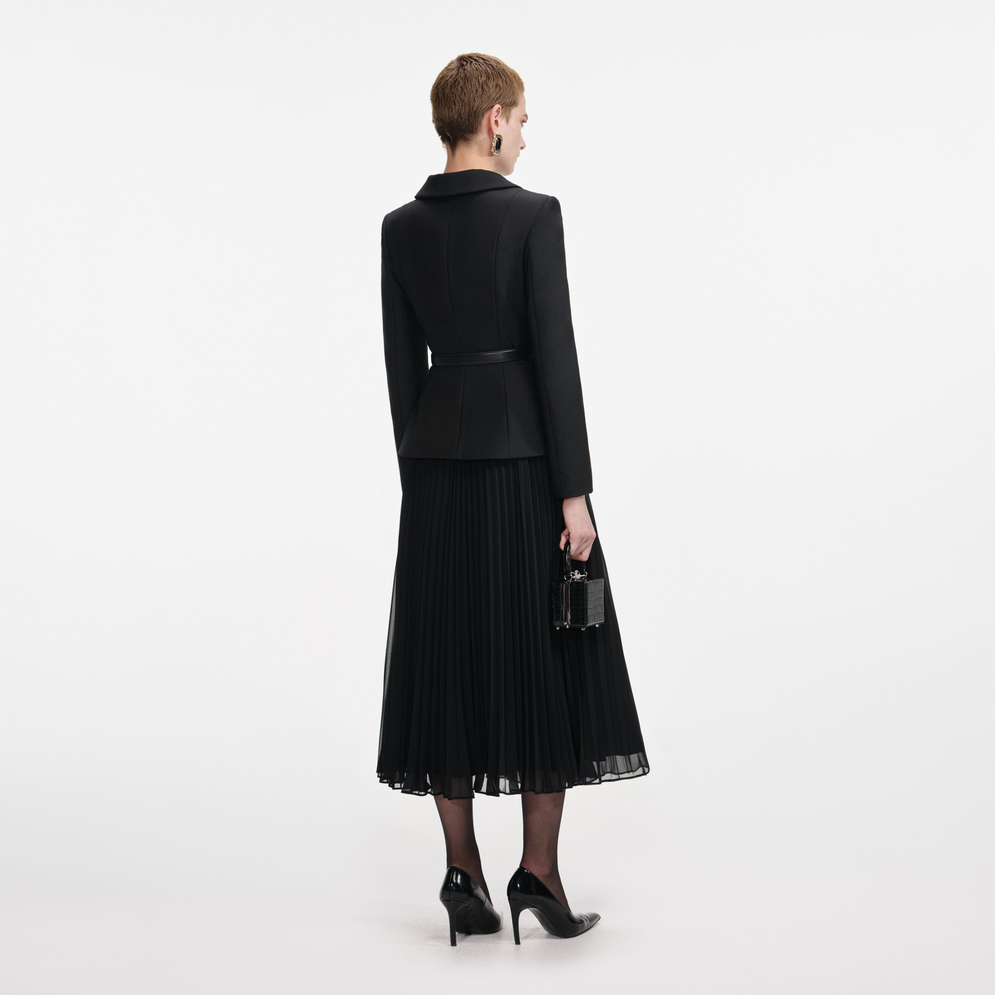 Black Wool Crepe Midi Dress