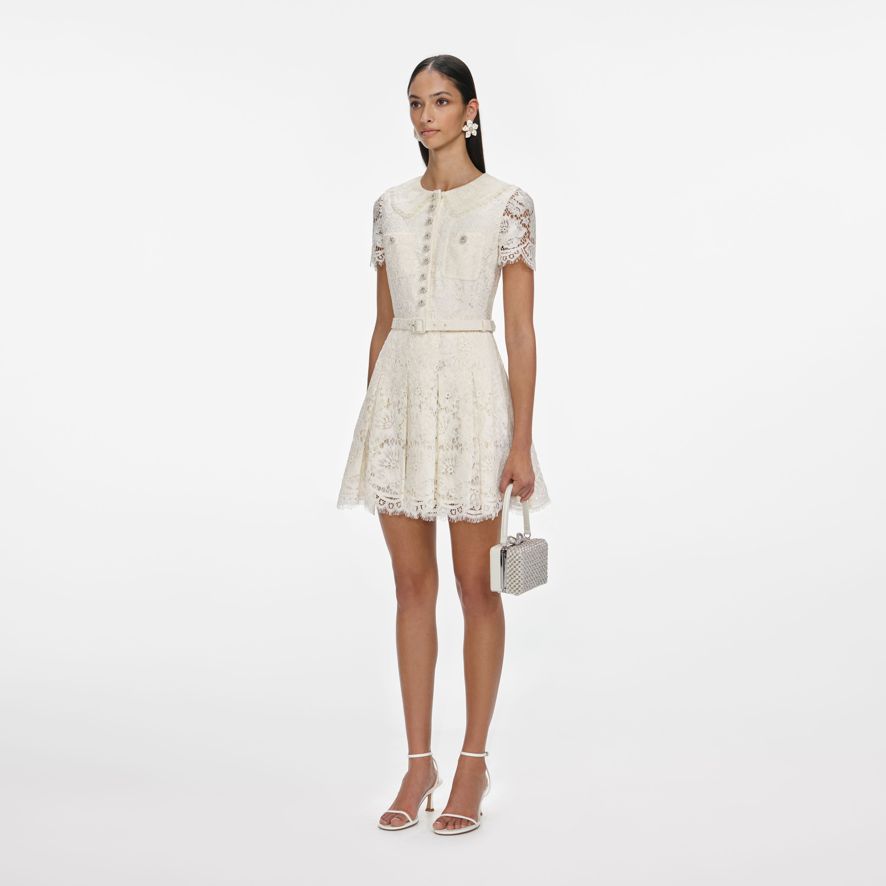 Cream Floral Lace Mini Dress