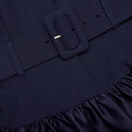 Navy Belted Twill Midi Dress