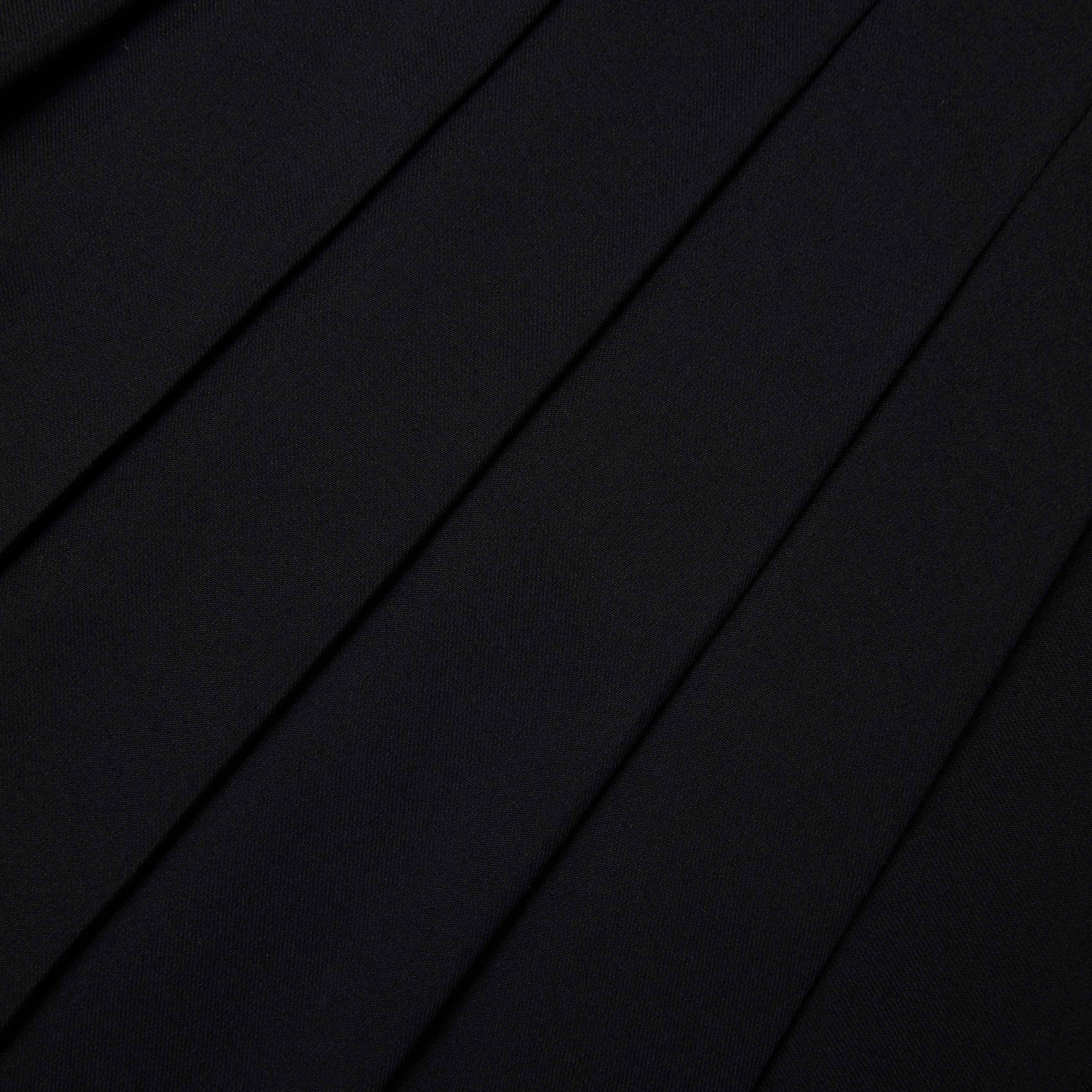 Black Pleated Twill Midi Skirt