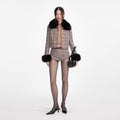 Brown Check Fur Cuff Jacket