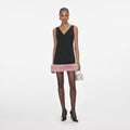 Black Crepe Fur Hem Mini Dress