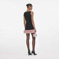 Black Crepe Fur Hem Mini Dress