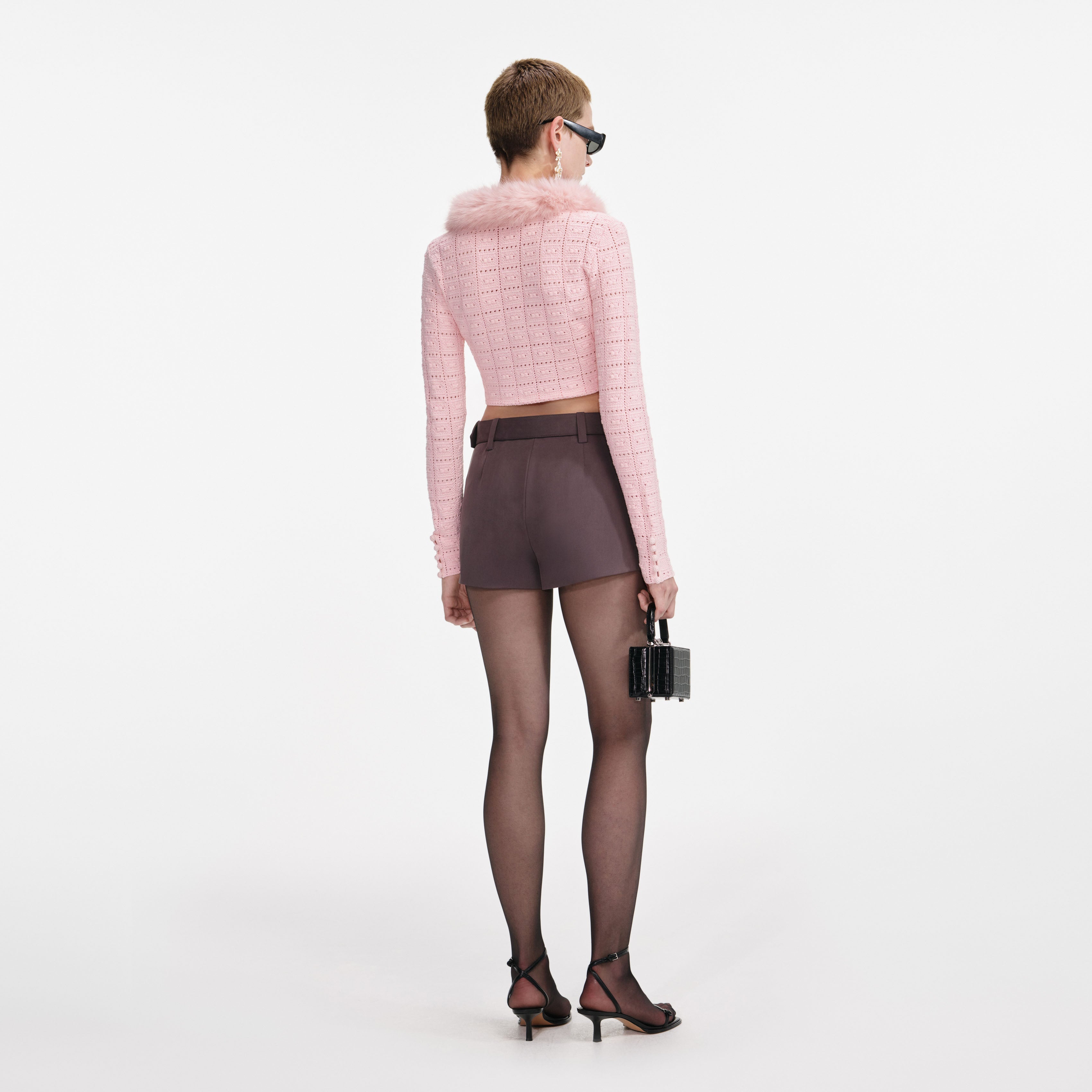 Pink Fur Collar Cardigan