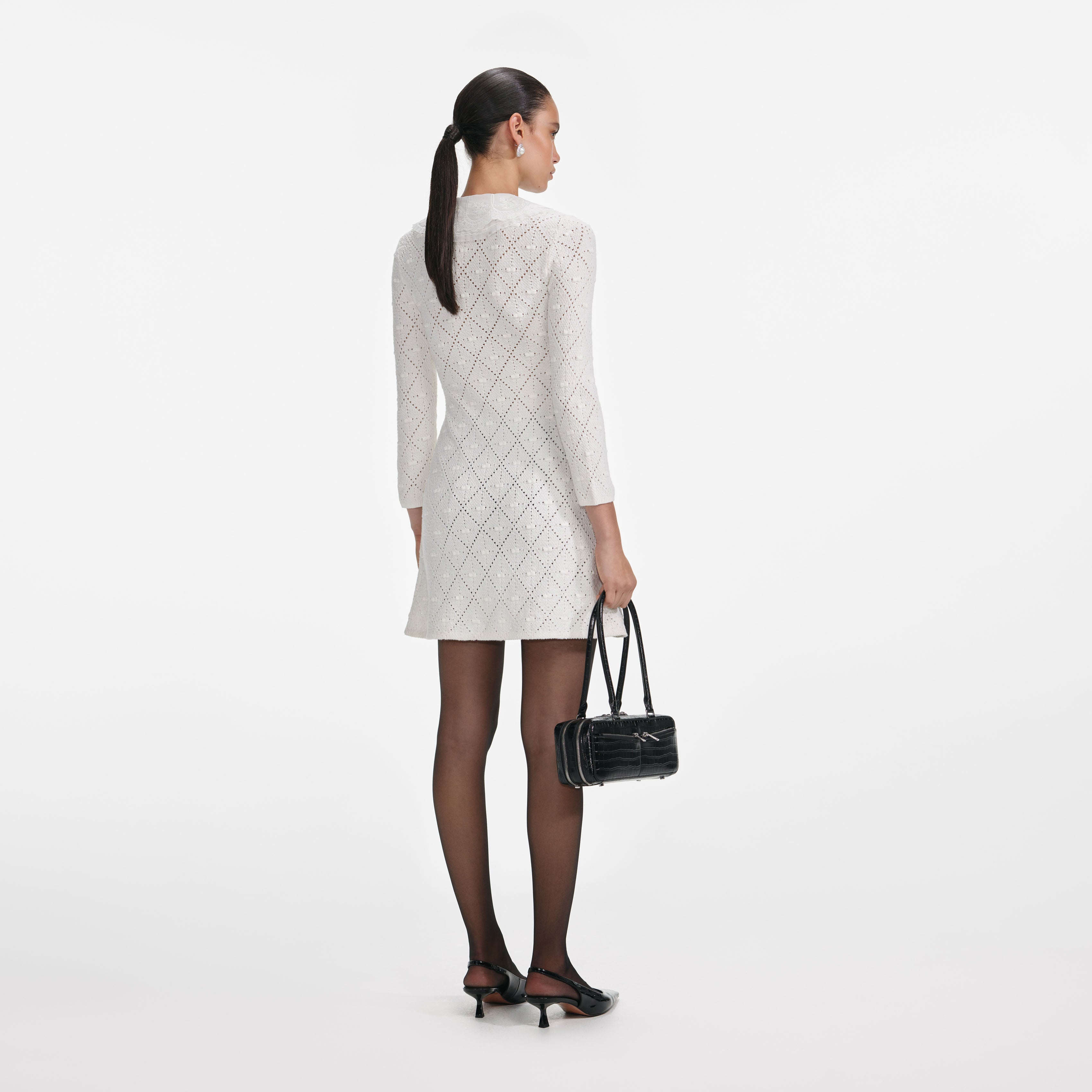 White Lace Bib Knit Mini Dress