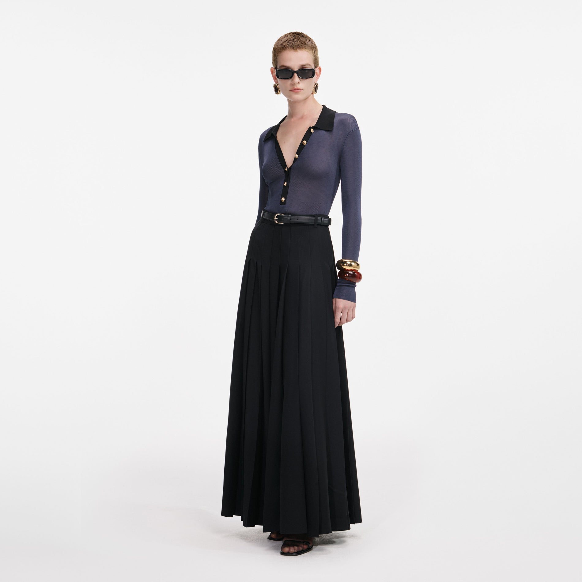 Navy Viscose Knit Bodysuit