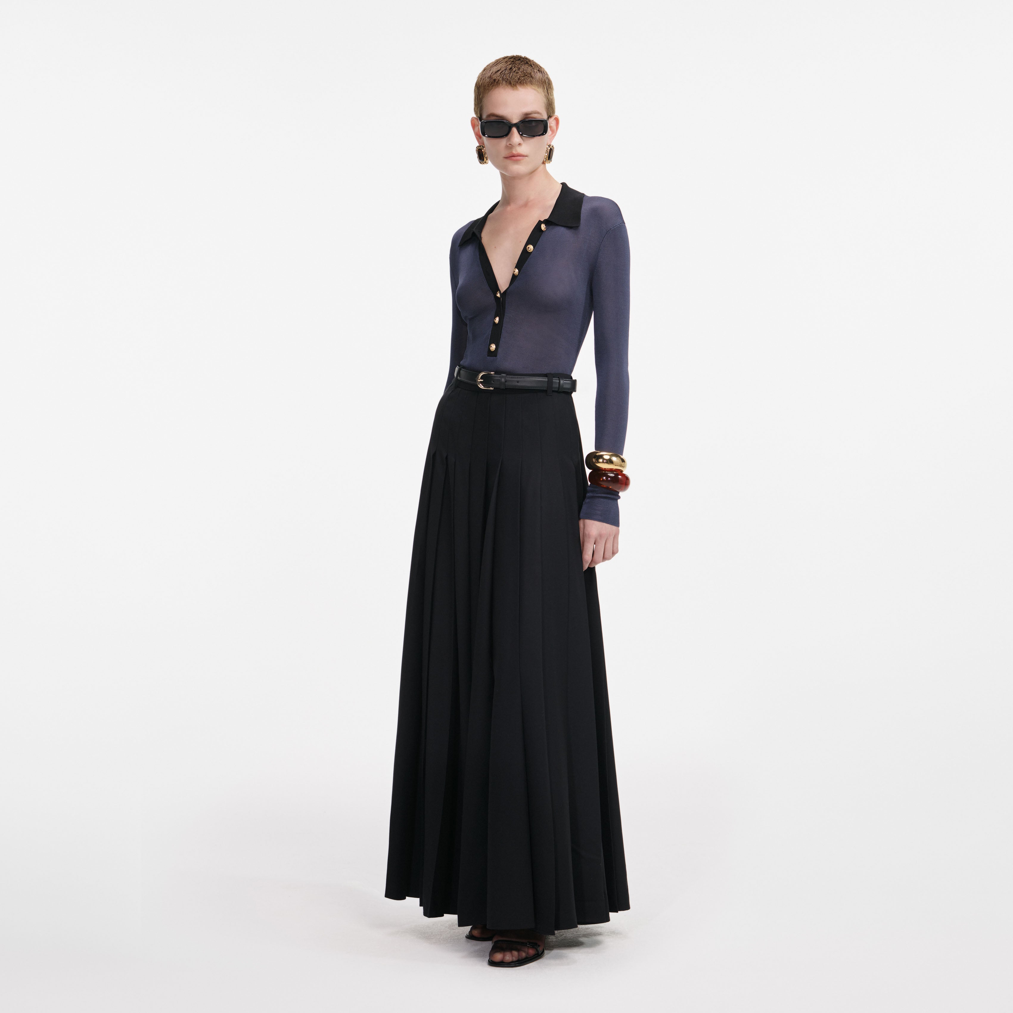 Navy Viscose Knit Bodysuit