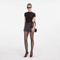 Brown Viscose Knit Short Sleeve Top