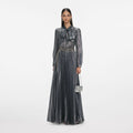 Grey Metallic Tie Neck Maxi Dress