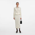 Cream Wool Peplum Knit Midi Dress