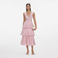 Pink Metallic Tiered Midi Dress