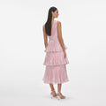 Pink Metallic Tiered Midi Dress