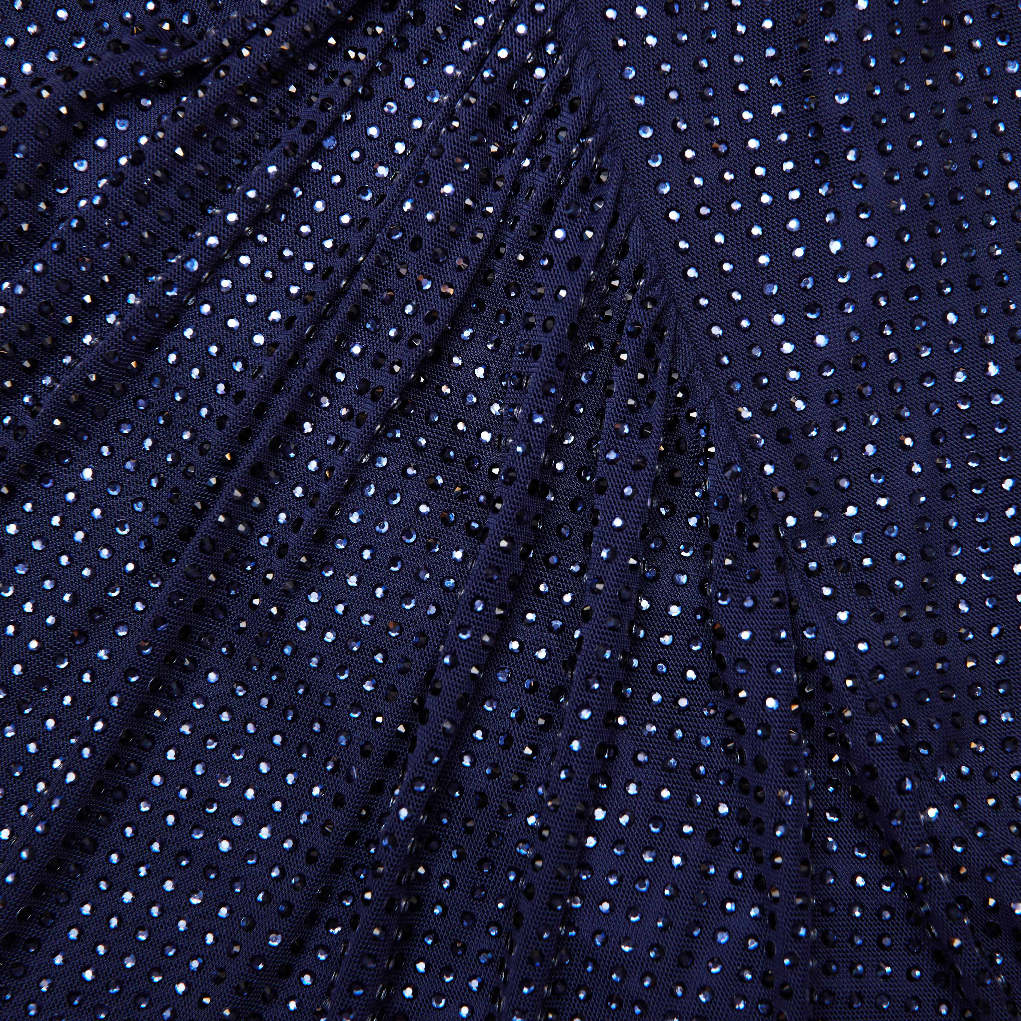 Navy Rhinestone Mesh Cut Out Midi Dress